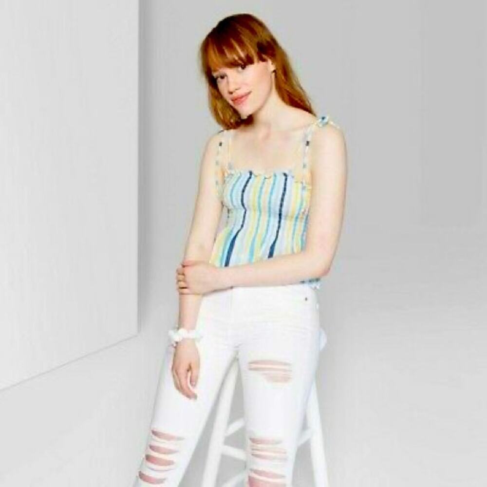 WILD FABLE • Striped Smocked Tie Crop Top